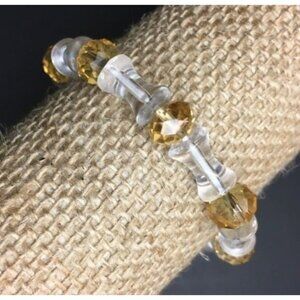 Stretch Bracelet Faceted Translucent Amber Clear Concave Cylinder Retro 80s 90s